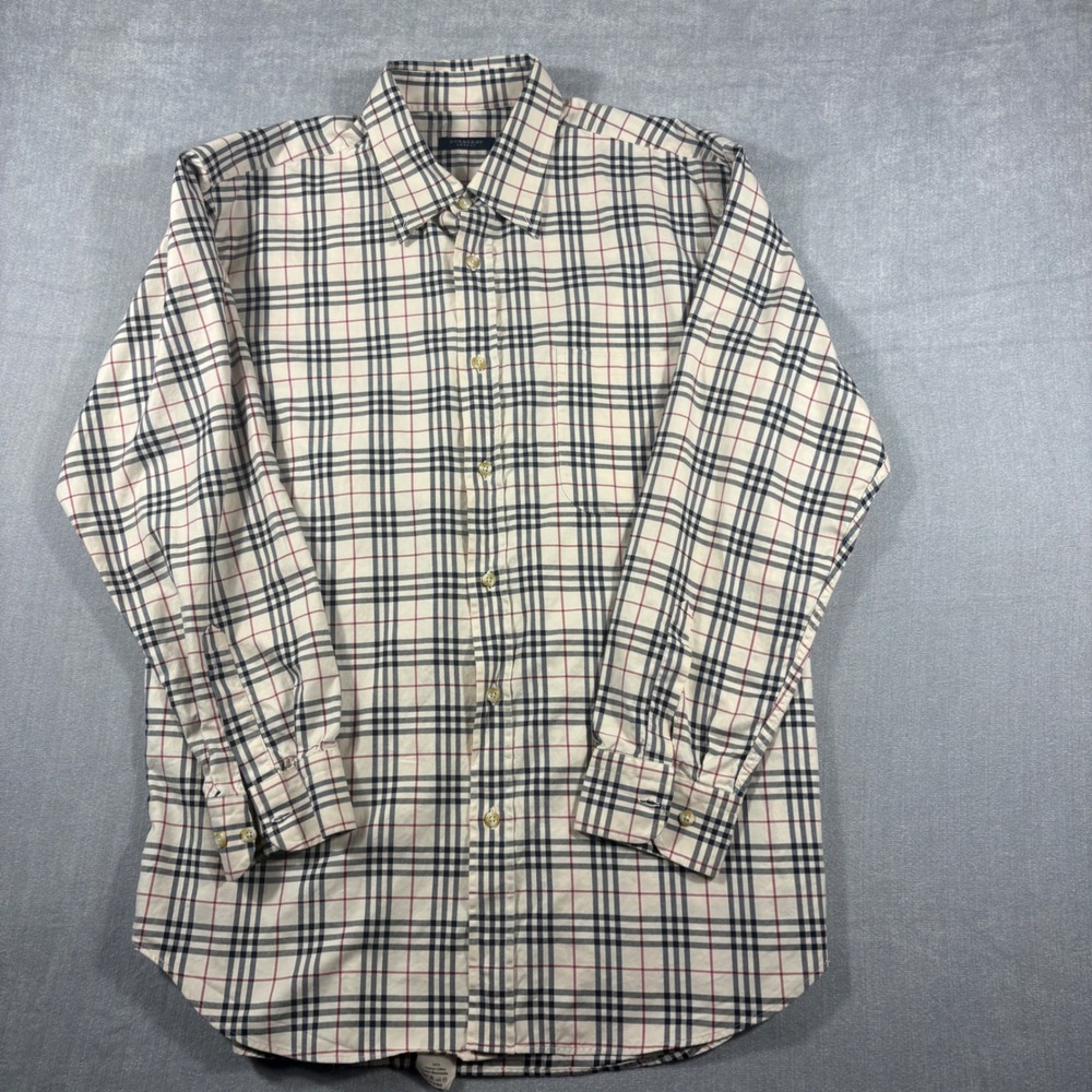 Burberry London Mens Nova Check Long Sleeve Button Down Shirt XL Beige Plaid